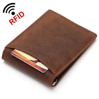 Мужской RFID блокирующий зажим для денег минималистичный кошелек Crazy Horse кожаный металлический зажим кошелек из натуральной кожи ультра тонк... - купить со скидкой