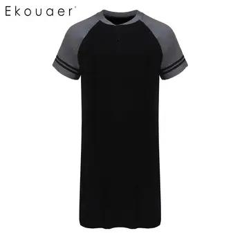 Ekouaer Мужская пижама мягкая ночная рубашка с коротким рукавом Свободная длинная рубашка для сна Мужская одежда для сна Домашняя одежда Больш... - купить со скидкой