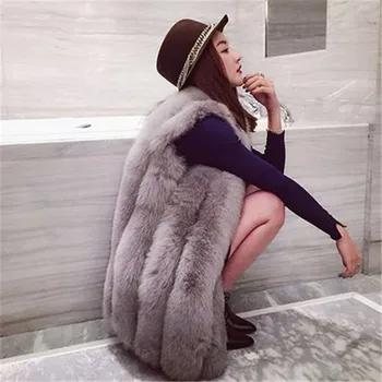 Новый искусственный мех узор ничего не удар имитировать лисий мех трава длинный Фонд жилет ветровка Свободное пальто женщина Норк - купить со скидкой