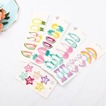 6 шт./лот аксессуары для волос Мультфильм шпильки с изображениями фруктов милые звезды Hairgrip девочек Металл детей оснастки Ins Стиль Бобби шпи...