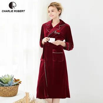 Для женщин Роскошные зимние халат женский теплый Шелковый фланель длинное кимоно Банный халат халаты ночной халат - купить со скидкой