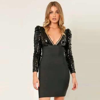 Adyce Новинка 2019 года Зима знаменитости взлетно вечерние посадочной полосы партия Бандажное платье пикантные черные сапоги с длинным рукавом... - купить со скидкой