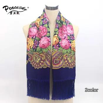 Элитный бренд для женщин шарф с принтом российские этнические Стиль хлопок цветочный узор кисточкой зима теплая квадратный шарф-одеяло - купить со скидкой