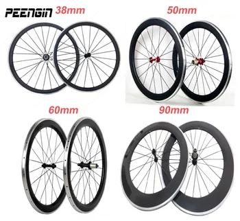 Горячая 700C oem карбоновые Колеса 700c clincher 38 50 60 90 мм с алюминиевым тормозом suface Novatec/powerway hub carbon alu wheelset - купить со скидкой