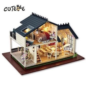 CUTEBEE Миниатюрный Кукольный Дом DIY кукольный домик с мебелью деревянный дом, игрушки для детей подарок на день рождения Прованс A032 - купить со скидкой