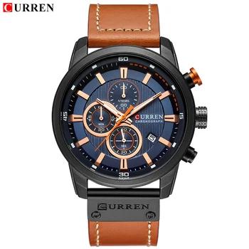 Новый CURREN Элитный бренд Для мужчин кожаные спортивные часы Man Аналоговые кварцевые наручные часы мужской военный Дата Часы Relogio Masculino - купить со скидкой