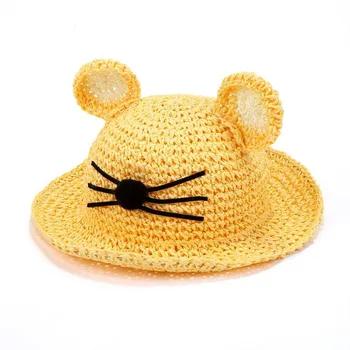2018 новые летние кошачьи уши соломенная шляпа от солнца для детей мальчиков и девочек, Кепки Baby Cat лицо УФ-защитой Sunhat - купить со скидкой