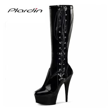 Plardin/Большие Размеры: 35-46, пикантные прозрачные сапоги до середины голени на платформе 5 см, на высоком каблуке 15 см, с перекрестной шнуровкой,... - купить со скидкой