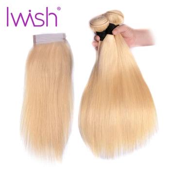 613 светлые пучки с закрытием honey Iwish прямые пучки волос с закрытием ткет человеческих волос с закрытием - купить со скидкой