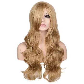 QQXCAIW длинные волнистые для женщин парик блондинка 68 см высокое температура волокно синтетические волосы Искусственные парики - купить со скидкой
