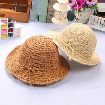 BINGYUANHAXOAUN Новые Девушки ручной работы детские шляпы от солнца летом соломенная шляпа большая крыло пляжные Кепки складной дышащие летние ро... - купить со скидкой