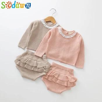 Sodawn/Новинка 2018 года, весенне-осенняя модная одежда для маленьких девочек, вязаный свитер с длинными рукавами + шорты, комплекты детской одеж... - купить со скидкой