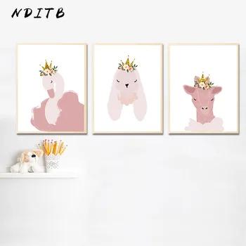 С лебедем; платье с кроликом; Детская стены Книги по искусству Холст плакат и принты Розовый C Книги по искусству Ун живопись Nordic дети украше... - купить со скидкой