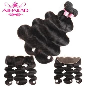 Aliballad перуанский волос на теле Wave 3 Связки с закрытием кружева фронтальной 13x4 cm не человеческих волос кружева фронтальная с Связки - купить со скидкой