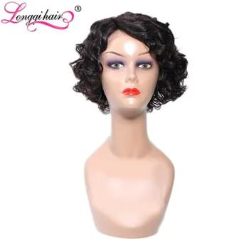 Longqi hair афро вьющиеся естественный Короткие человеческих волос парики для черный Для женщин Синтетические волосы на кружеве короткие парик... - купить со скидкой