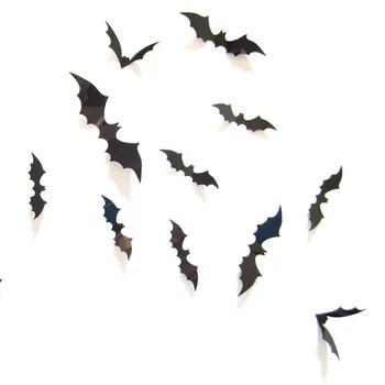 12 шт. 3D Хэллоуин ПВХ Bat Diy Декор черный, красный стены Стикеры Хэллоуин Бар вечерние наклейки страшно Bat Стикеры украшения - купить со скидкой