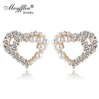 Букле d'oreille Мода 2017 г. Золотой Кристалл Серьги-гвоздики для Для женщин подражали Ювелирные изделия из жемчуга сердце любовь Серьги Brincos Bijoux - купить со скидкой