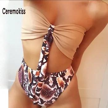 Ceremokiss сексуальный завернутый груди одноцветное Цвет Топ и питона печати узор Короткие штаны Купальники для малышек Лето 2017 г. пляжные ванны... - купить со скидкой