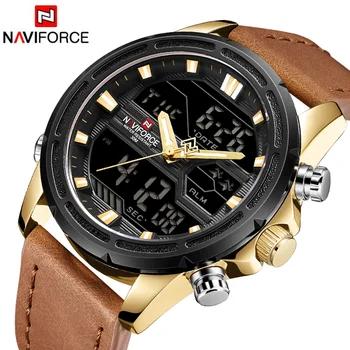 NAVIFORCE для мужчин s часы роскошные золотые кожаные спортивные водостойкие мужские часы Специальный цифровой аналоговый Кварцевые... - купить со скидкой