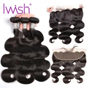 Iwish Малайзии объемная волна Связки с фронтальной застежка предварительно выщипать кружева фронтальной с волосы ткет человеческих волос 3/4 ... - купить со скидкой