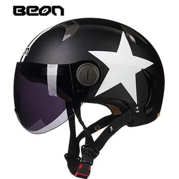BEON moto rcycle шипорезный черный половина шлем moto Винтаж скутер мужской защитный электромобиль Casco Four seasons шлем - купить со скидкой