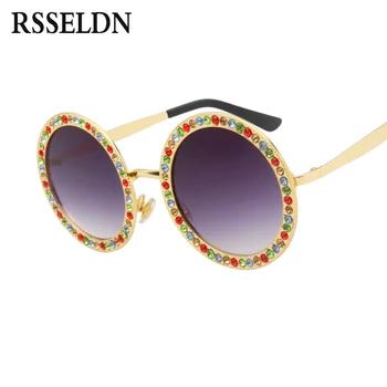 RSSELDN Diamond Круглые Солнцезащитные очки Для женщин 2019 Роскошные Брендовая дизайнерская обувь кристалл Солнцезащитные очки женские сплава рам... - купить со скидкой