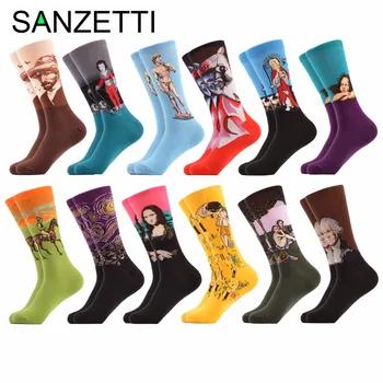 SANZETTI 12 пар/лот мужские harajuku Европа США Вашингтон мужской Амур Ретро Искусство картина маслом стиль Мужские носки США 7,5-12 - купить со скидкой