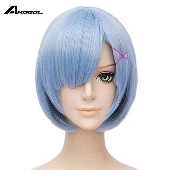 Anogol Re: Zero начало жизни в другом мире Rem старый короткий прямой синий синтетический косплэй парик для Хэллоуина Вечерние - купить со скидкой