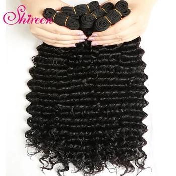 Ширин волосы распущены глубокая волна Комплект S натуральный черный Цвет бразильский плетение волос Комплект s Реми Химическое наращивание...
