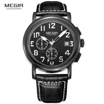 Megir мужские хронограф кожаный ремешок кварцевые наручные часы Мода Световой Круглый циферблат черный для мужчин мужской 2031 - купить со скидкой