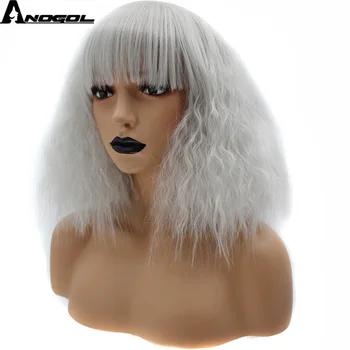 Аногол 150% плотность 14 "серебристо Серый Короткие странный вьющиеся высокое температура Волокно синтетический парик для женщин шоу девушка - купить со скидкой