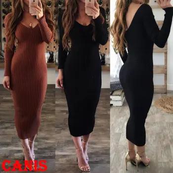 Женские Модные V шеи длинным рукавом Bodycon Повседневное вечерние рождественское платье - купить со скидкой