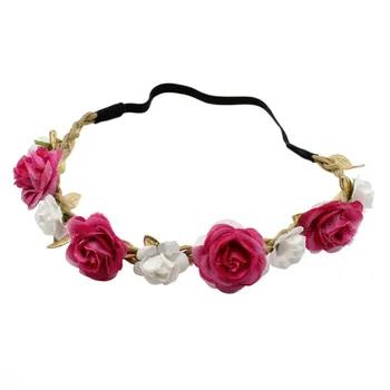 Прекрасный новорожденных розы шикарный свадебный цветок Детская повязка Эластичная лента для волос Корона Венок головной убор волосы аксе... - купить со скидкой