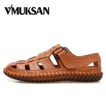 VMUKSAN/Лидер продаж, повседневная мужская летняя обувь, Классические Кожаные пляжные сандалии для мужчин, 2019 дышащая дизайнерская мужская пля... - купить со скидкой