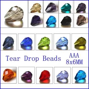 AAA Tear Drop хрустальные бусины 8*6 мм 100 шт./лот смешанные Цвет Хрустальная капля граненые бусины Стекло шарики для ювелирных изделий - купить со скидкой