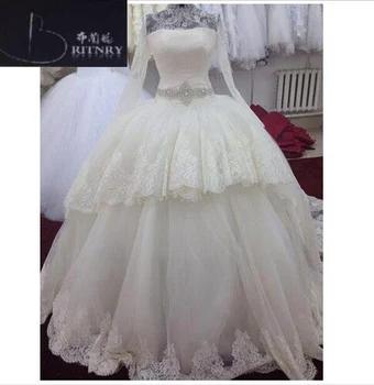 BRITNRY одежда высшего качества Высокое средства ухода за кожей шеи тюль кружево бисером Роскошные Часовня Поезд бальное платье с длинным рука... - купить со скидкой