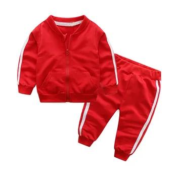 2019 Весна новорожденных Одежда для девочек однотонная хлопковая куртка на молнии Брюки, 2 предмета спортивный костюм для младенцев комплект ... - купить со скидкой
