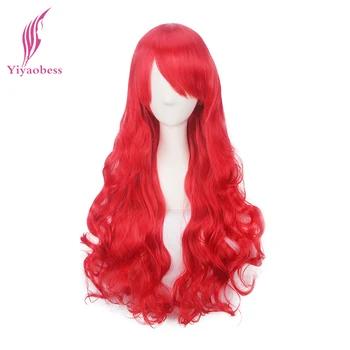 Yiyaobess 80 см Синтетические длинные волнистые красный фиолетовый розовый черный оранжевый желтый и зеленый цвета рыжий белый блондинка серый ... - купить со скидкой