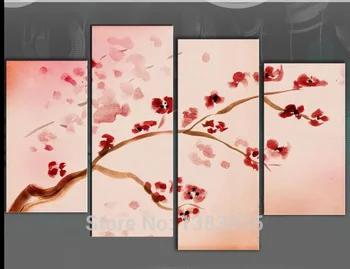 Ручная роспись cherry blossom дерево цветок картина маслом на холсте 4 Панель Современный абстрактный стены Книги по искусству картины для украше... - купить со скидкой