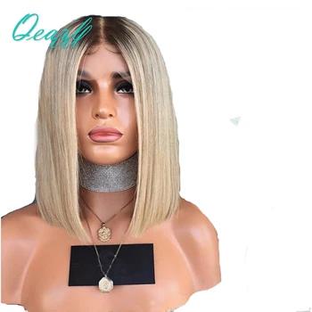 150% Ombre 1b/613 темные корни блондинка короткий Боб Синтетические волосы на кружеве человеческих волос парики предварительно сорвал 13*4 Синтетич... - купить со скидкой