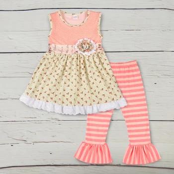 Новая мода для девочек летние хлопковые комплекты без рукавов Цветочный Swing Top Stripes рюшами Капри для детей 2 предмета весенние костюмы 2GK802-187 - купить со скидкой