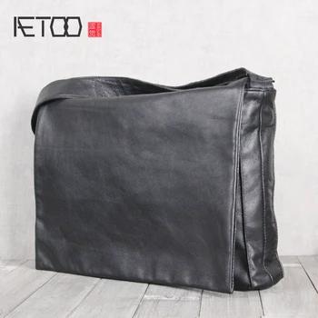 AETOO мужская кожаная сумка через плечо из воловьей кожи Повседневная сумка - купить со скидкой
