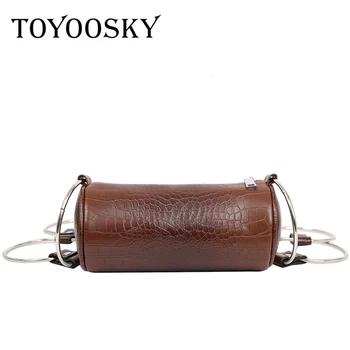 TOYOOSKY Мода круговой кожи аллигатора Crossbody мешок ретро металлическое кольцо сумочка маленькая круглая сумка Для женщин круг - купить со скидкой