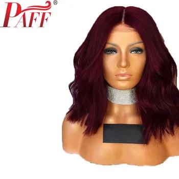 PAFF 99J красный короткий Боб 360 Кружева Фронтальная человеческих волос парики для Для женщин плотность 180% натуральный волна Реми бразильские ... - купить со скидкой