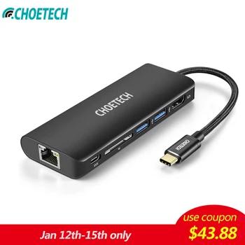 CHOETECH USB концентратор USB-C многопортовый адаптер PD зарядное устройство 4 к HDMI SD кардридер 2 USB 3,0 порты 3,1 Тип C док-станция для MacBook - купить со скидкой