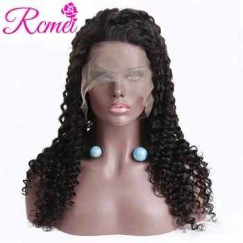 RcmeiHair глубокая волна Синтетические волосы на кружеве парик перуанской Full Волосы remy 150% плотность 360 парики шнурка предварительно сорвал с ре... - купить со скидкой