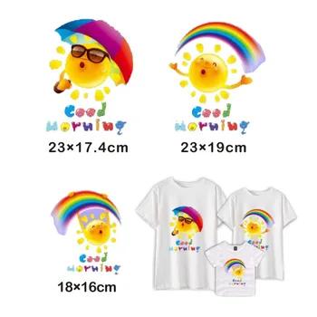 Доброе утро Солнце Радуги emoji семьи Стикеры передачи Термальность Горячие Пресс pyrograph Бумага гладить на стирки футболка Нашивки - купить со скидкой