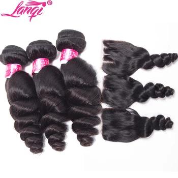 Бразильские пучки волос плетение пучки Свободные волны пучки с закрытием 4 шт./лот предложения 3 Связки натуральные волосы с закрытием Lanqi не... - купить со скидкой