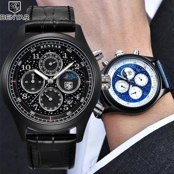 BENYAR Бизнес Мужские часы Moon Phase кожа кварцевые часы хронограф спортивные Военная Униформа водостойкий мужской наручные часы час... - купить со скидкой