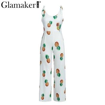 Glamaker элегантный ананас печати лук сексуальный комбинезон Модные прозрачные для женщин Зимний спинки - купить со скидкой